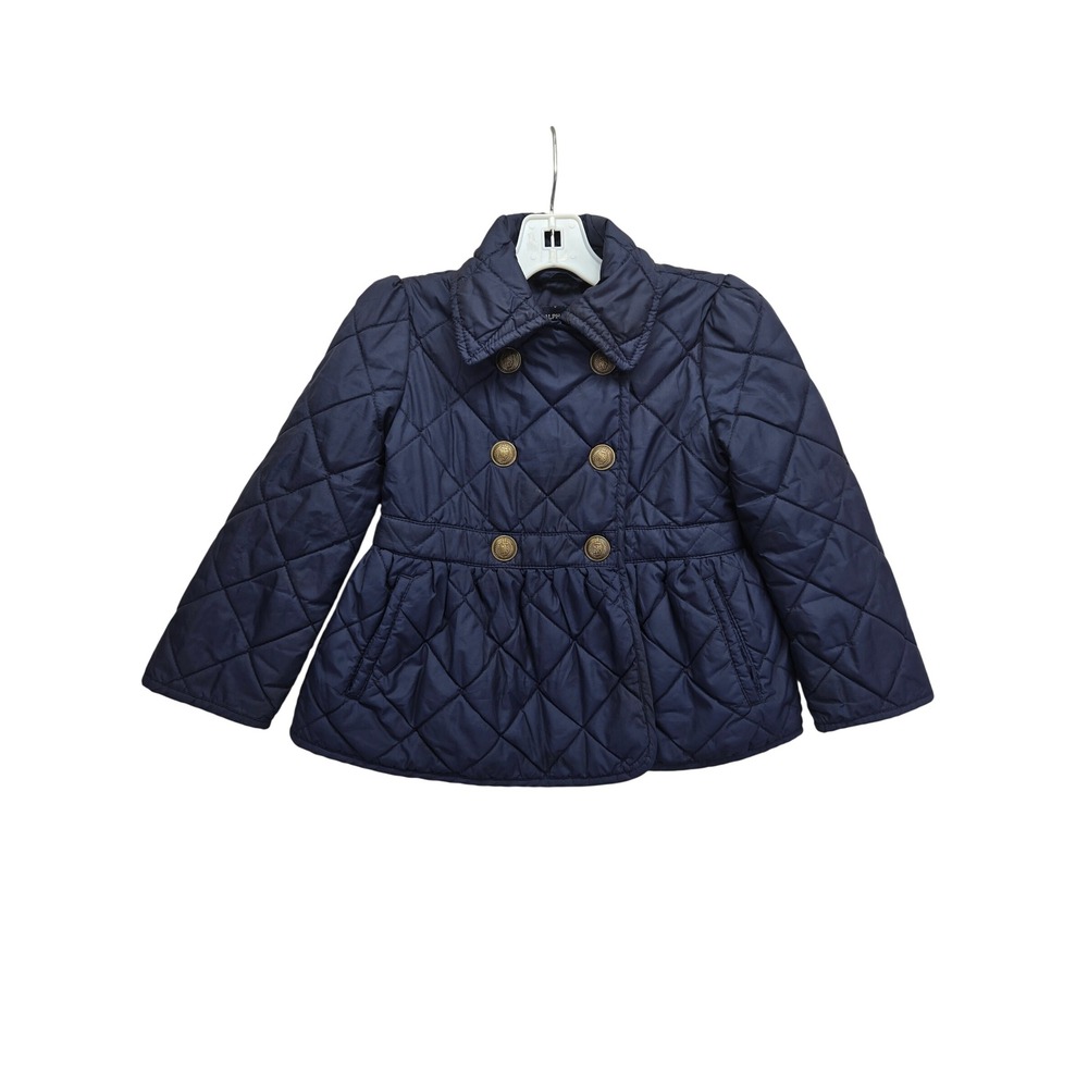 Ralph Lauren Navy Quilted Pea Coat with Brass Buttons